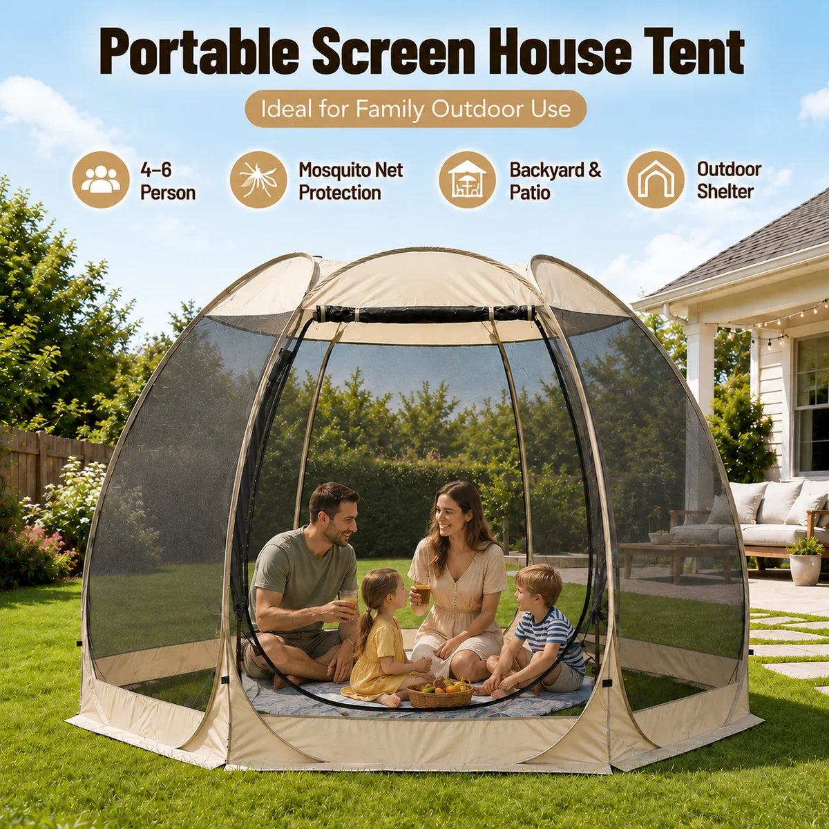 Tente Moustiquaire Pop-Up Ascentum – Abri Pliable 6 Côtés avec Pare-Soleil