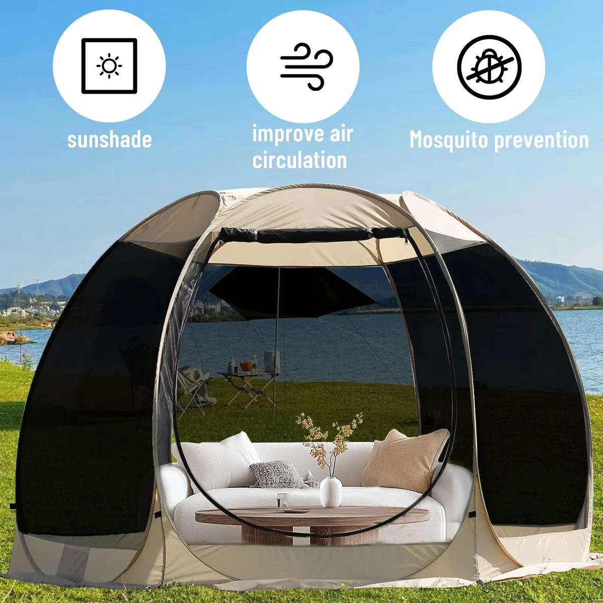 Tente Moustiquaire Pop-Up Ascentum – Abri Pliable 6 Côtés avec Pare-Soleil