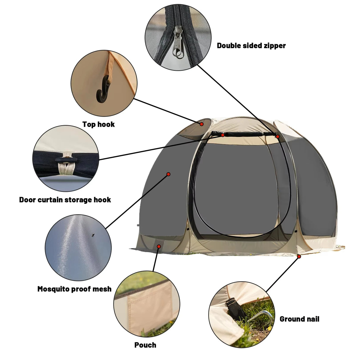 Tente Moustiquaire Pop-Up Ascentum – Abri Pliable 6 Côtés avec Pare-Soleil