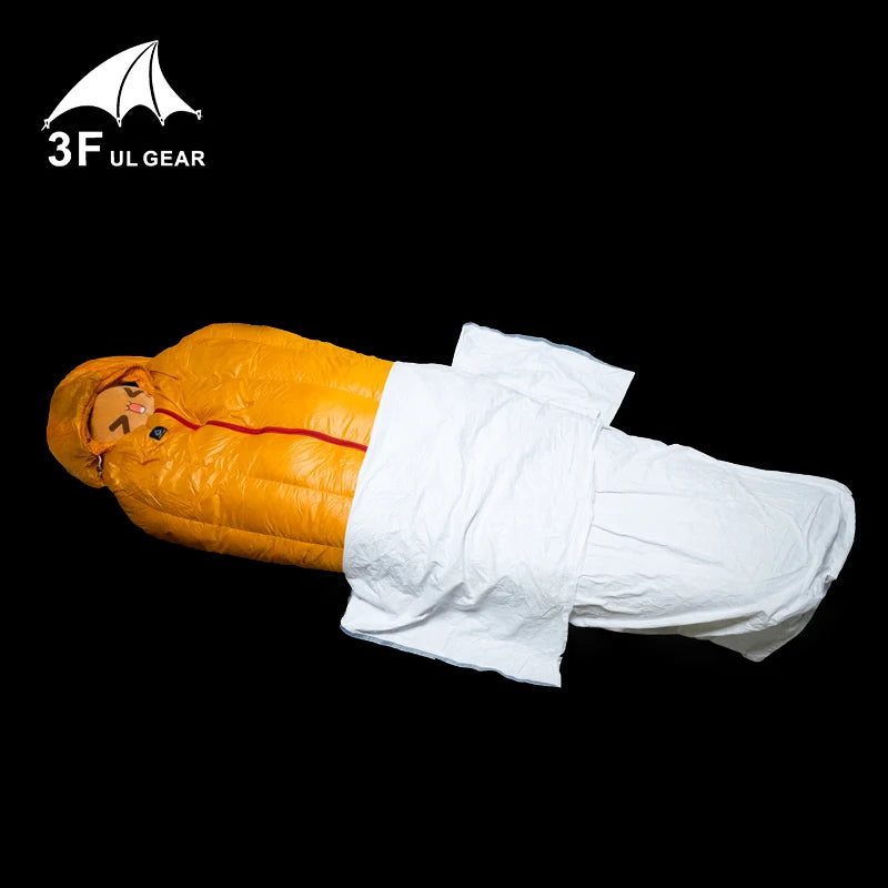 Exemple d’utilisation du sursac Tyvek sur un sac de couchage.