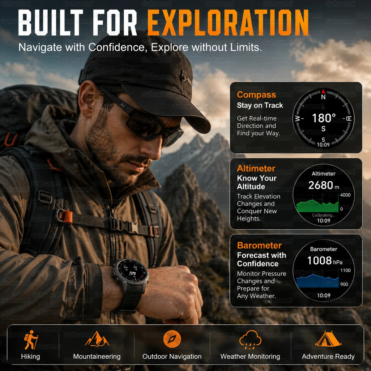 Montre GPS outdoor DM59 avec cartes hors ligne et boussole
