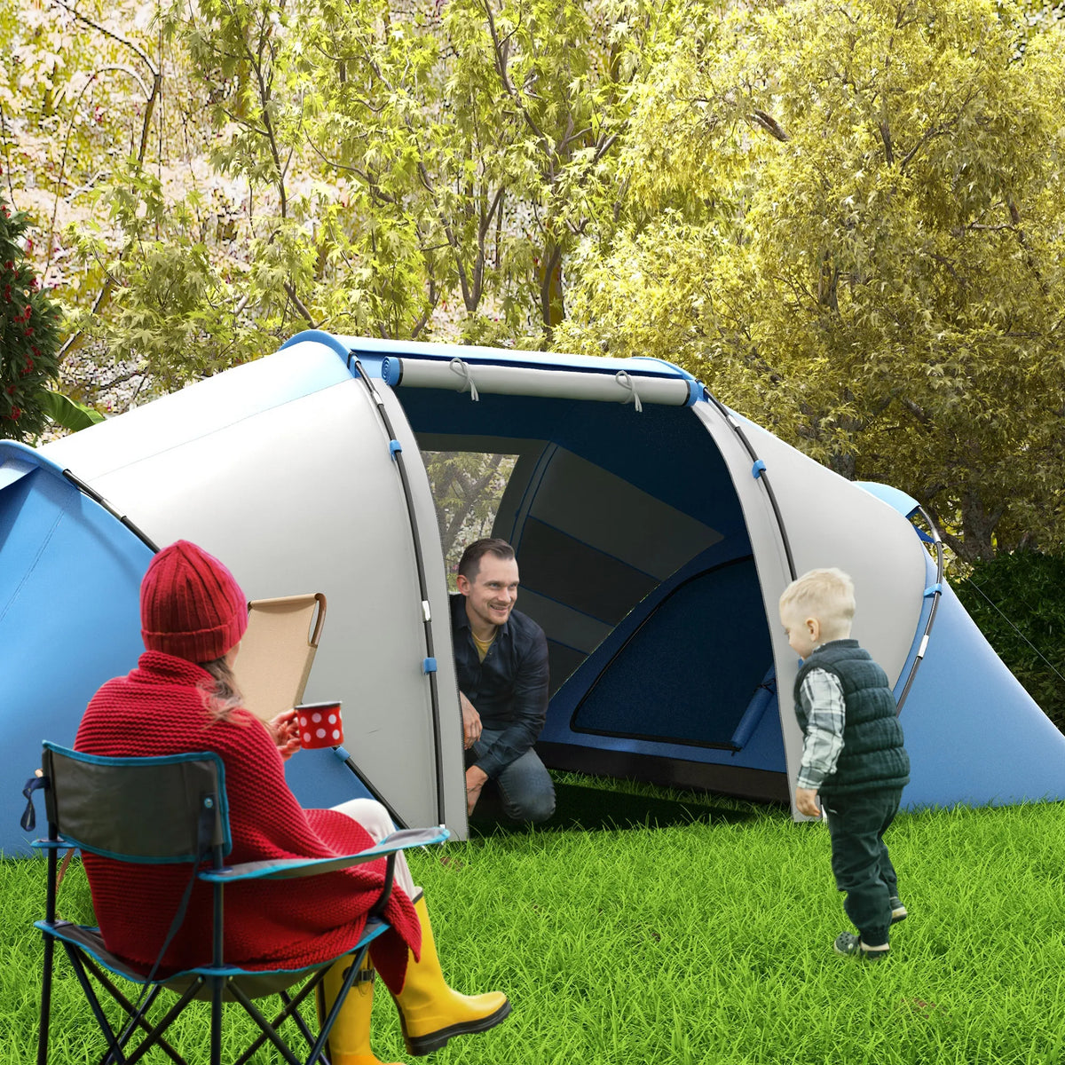 Tente Familiale Outsunny 4–6 Personnes – 2 Chambres – 430 × 240 × 170 cm