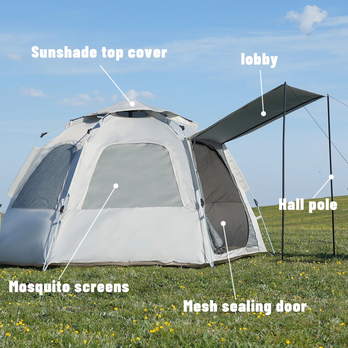Tente de Camping Pop-Up 3–4 Personnes – Légère, Portable & 4 Saisons