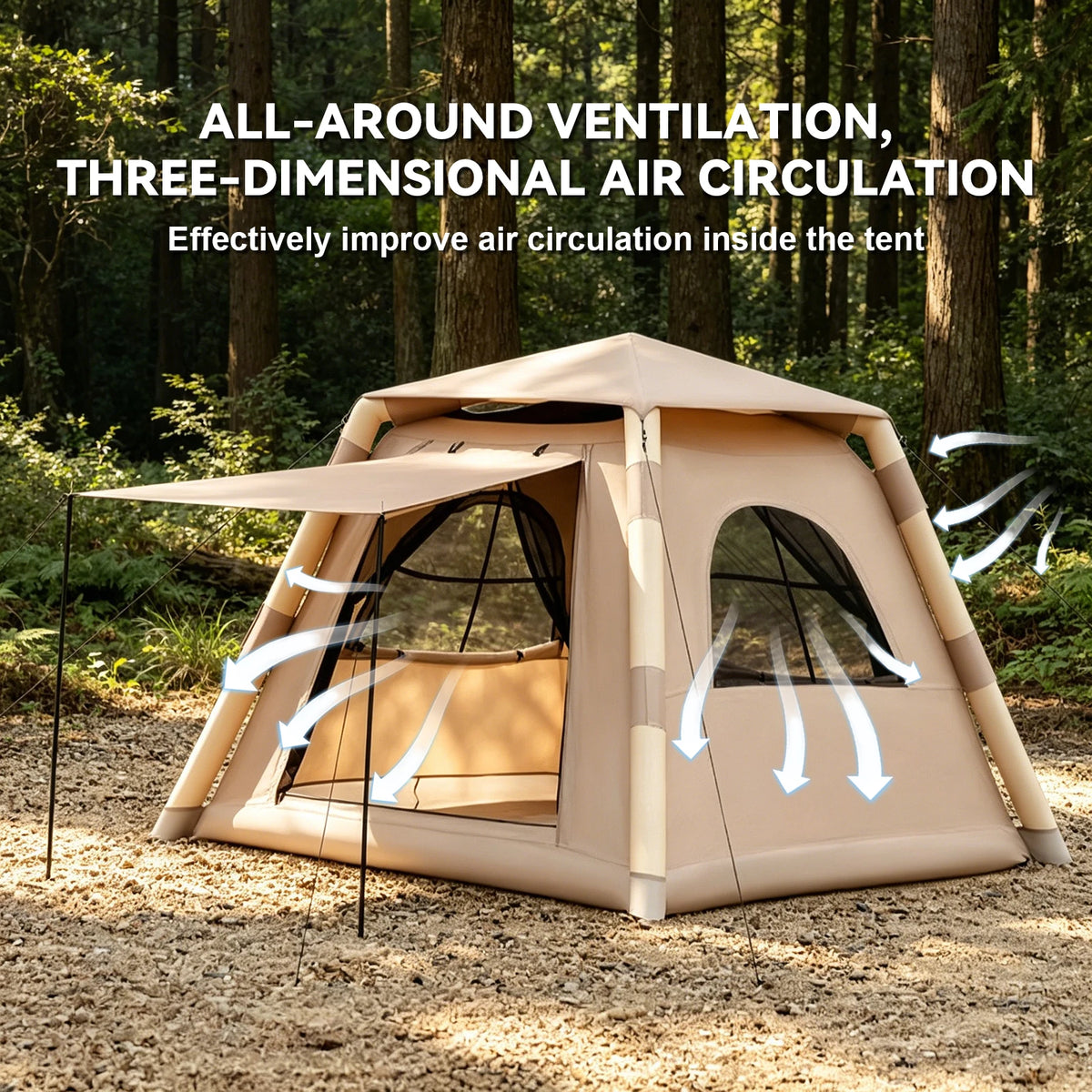 Tente Gonflable Familiale 3–5 Personnes – Pompe Incluse, Imperméable & Anti-UV UPF 50+