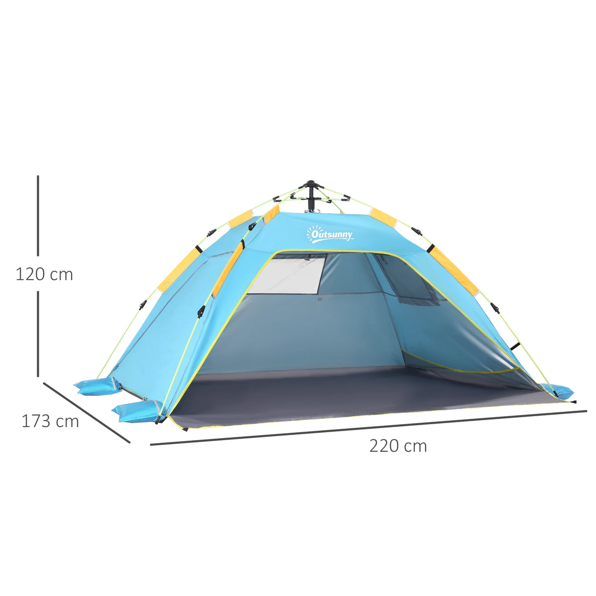 Tente de Plage Pop-Up Outsunny 2 Personnes – 2 Portes & 2 Fenêtres – 220 × 173 × 120 cm