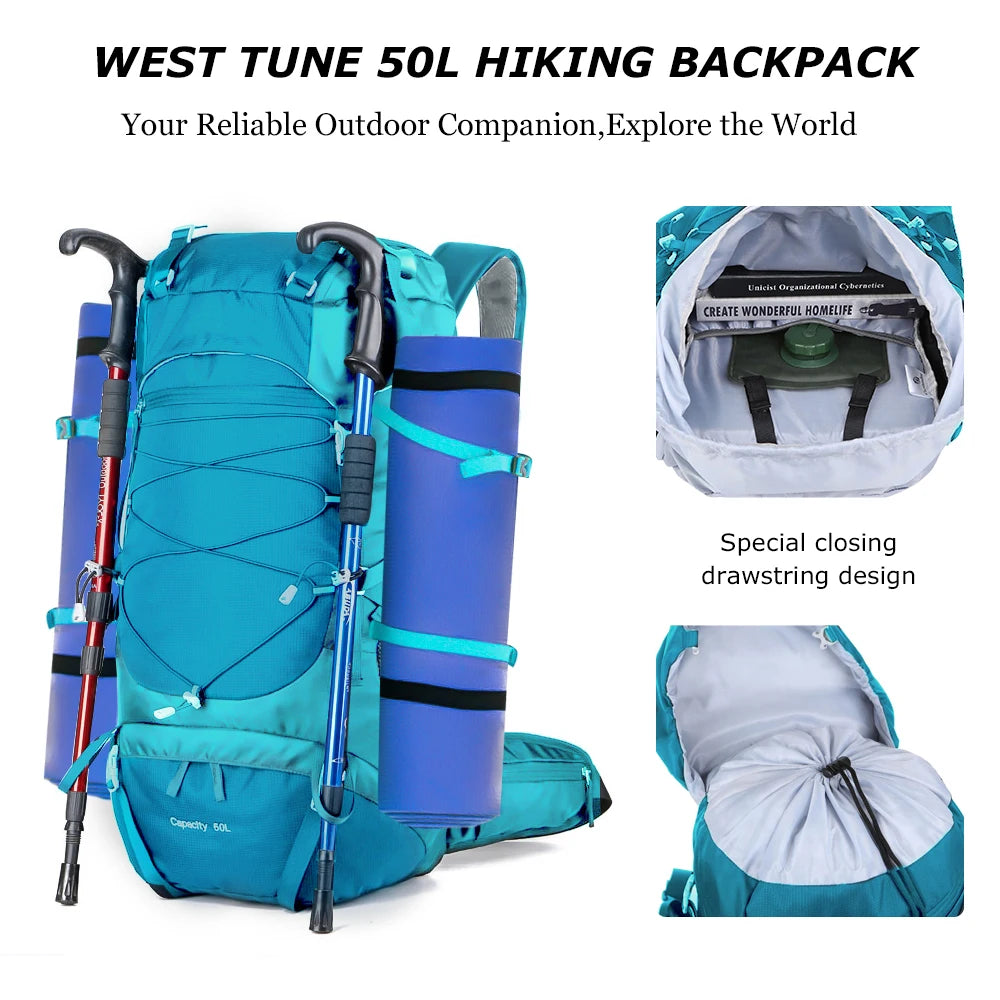 Sac à dos de randonnée WESTTUNE 50 L avec housse de pluie