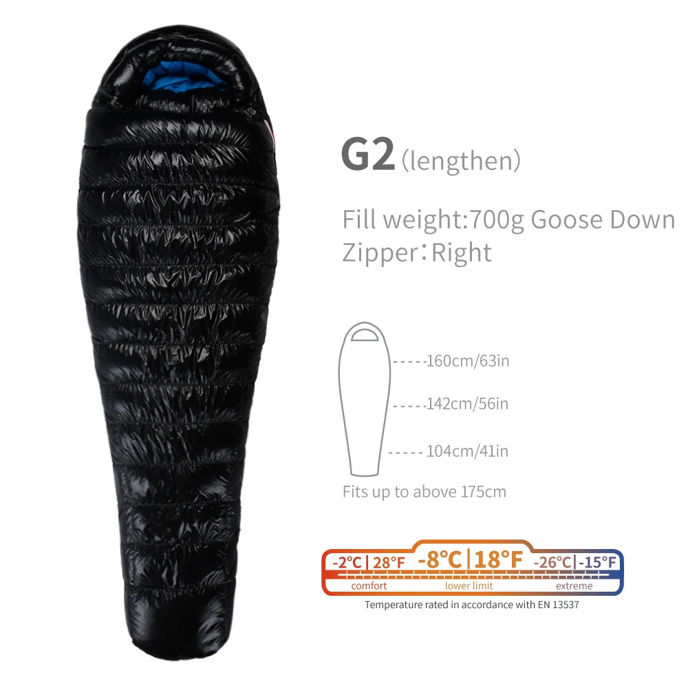 Sac de couchage AEGISMAX G1–G5 en duvet d’oie 800 FP