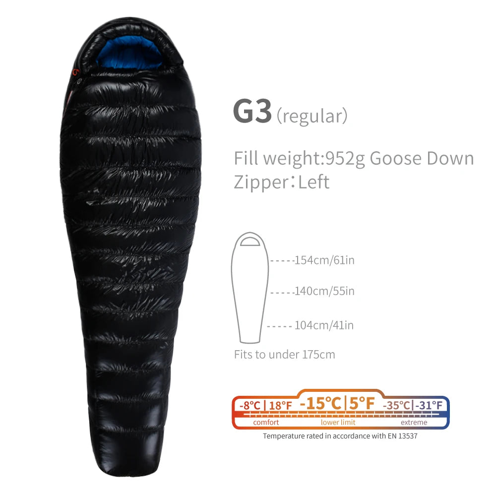 Sac de couchage AEGISMAX G1–G5 en duvet d’oie 800 FP