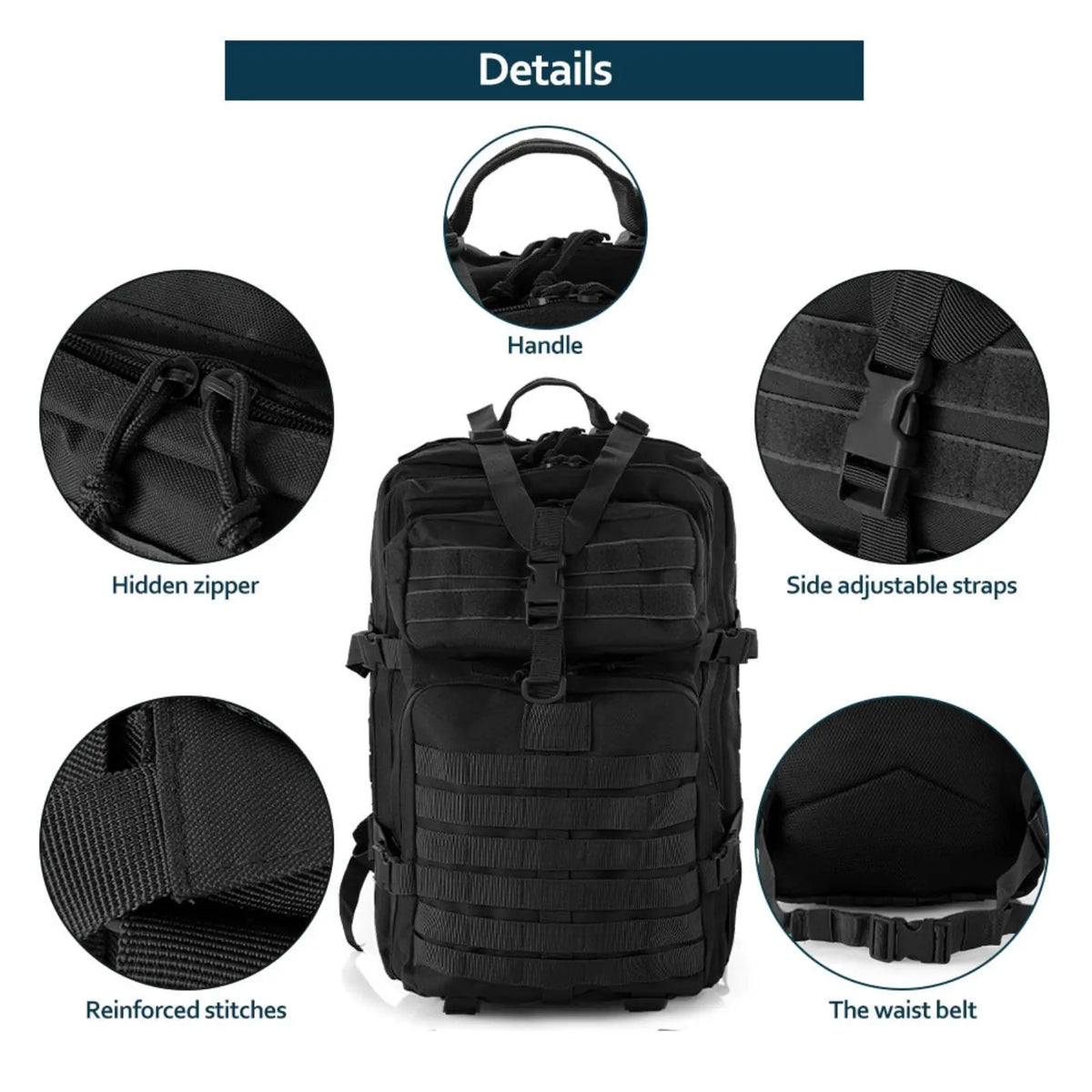 Sac à Dos de Randonnée 25 L / 50 L – Nylon Résistant à l’Eau & Système MOLLE