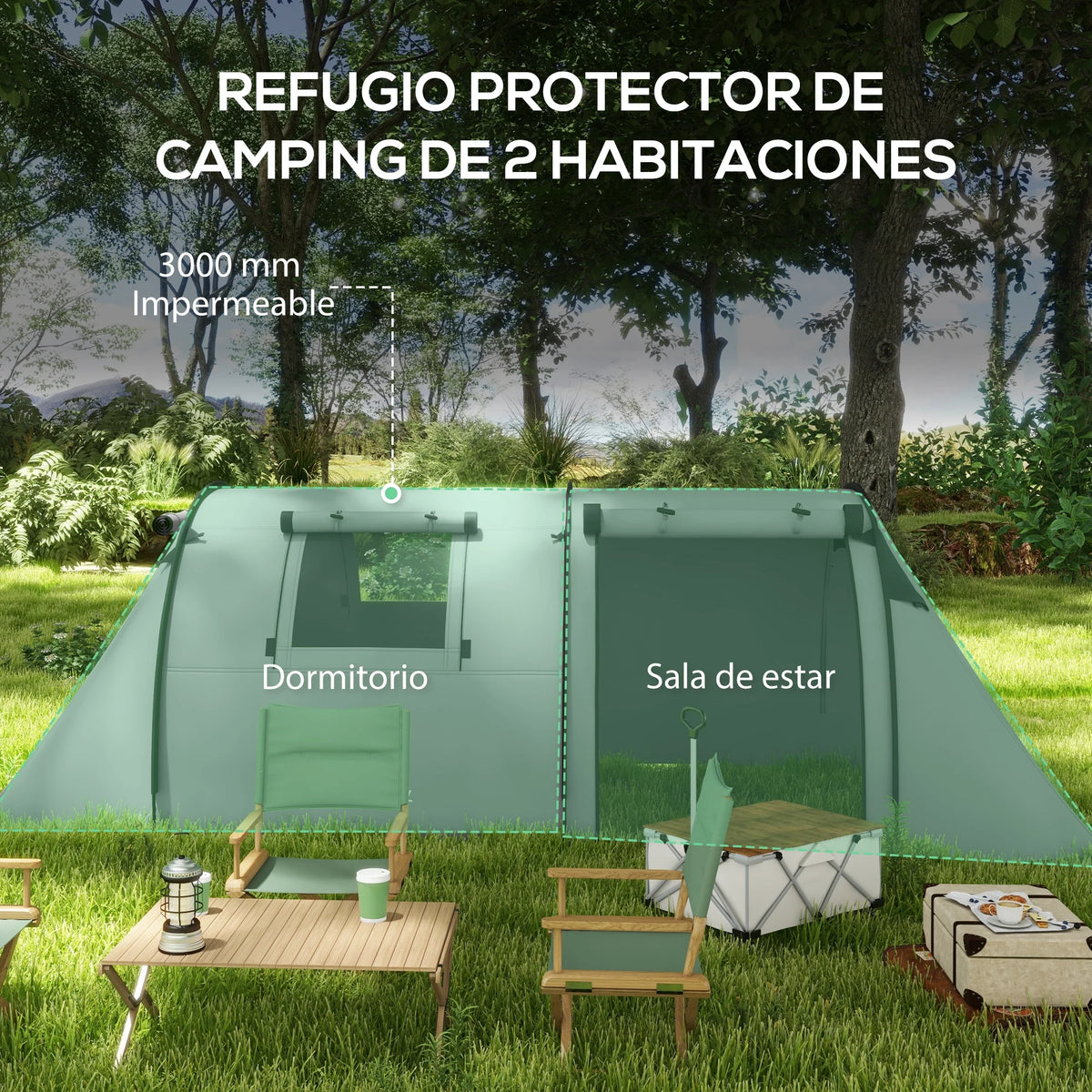 Tente de Camping Outsunny 3 Personnes – 2 Espaces, Imperméable 3000 mm – 470 × 220 × 150 cm