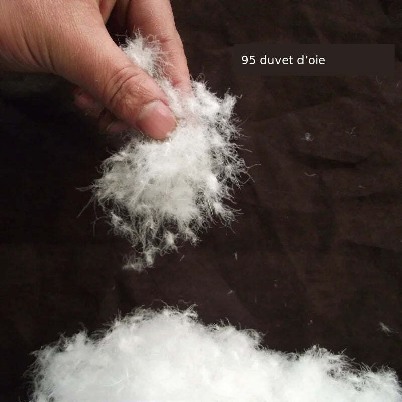 Gros plan du duvet d’oie, annoncé à 95 % par le fournisseur.
