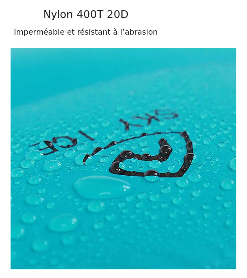 Tissu 400T 20D, présenté comme imperméable et résistant à l’abrasion.