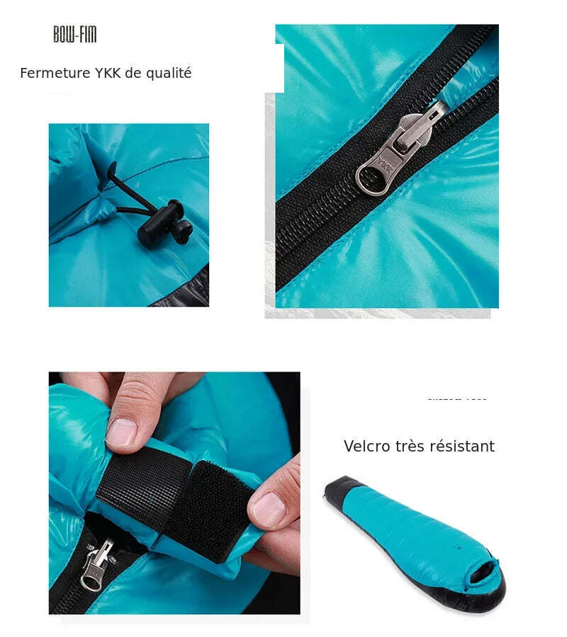 Détails du sac : fermeture YKK et bande auto-agrippante résistante.