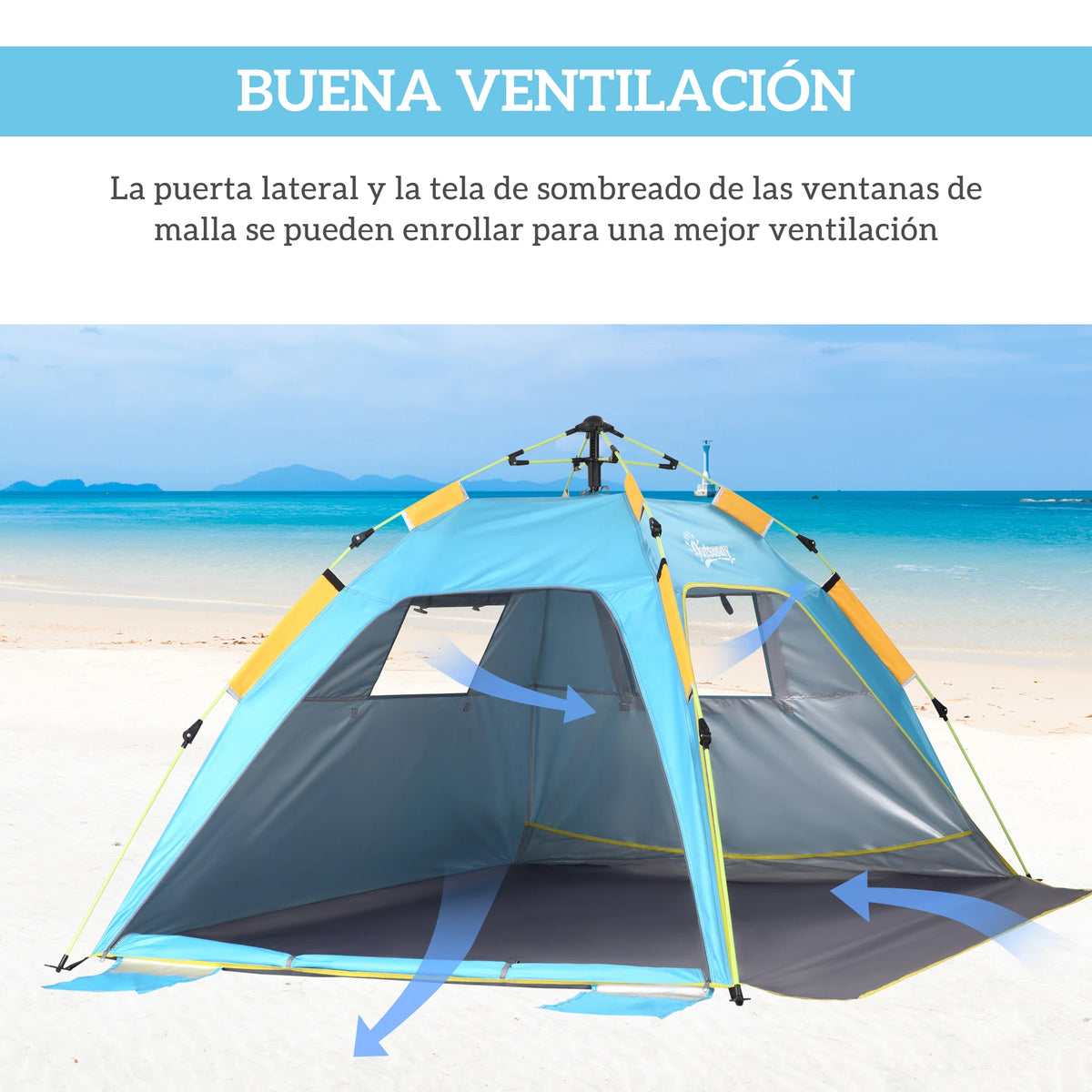 Tente de Plage Pop-Up Outsunny 2 Personnes – 2 Portes & 2 Fenêtres – 220 × 173 × 120 cm