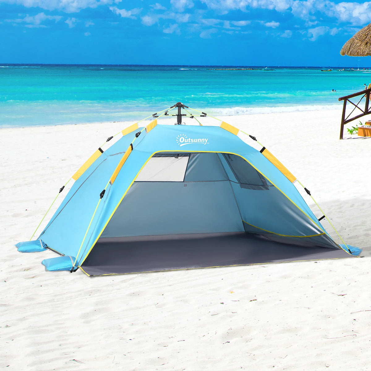 Tente de Plage Pop-Up Outsunny 2 Personnes – 2 Portes & 2 Fenêtres – 220 × 173 × 120 cm