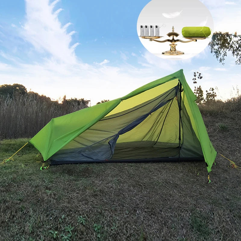 Tente de trekking 1 place à double paroi – nylon 15D siliconé, sans arceaux intégrés