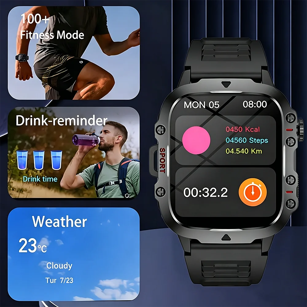 Montre connectée carrée ERUN avec appels Bluetooth