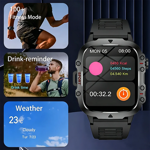 Montre connectée carrée ERUN avec appels Bluetooth