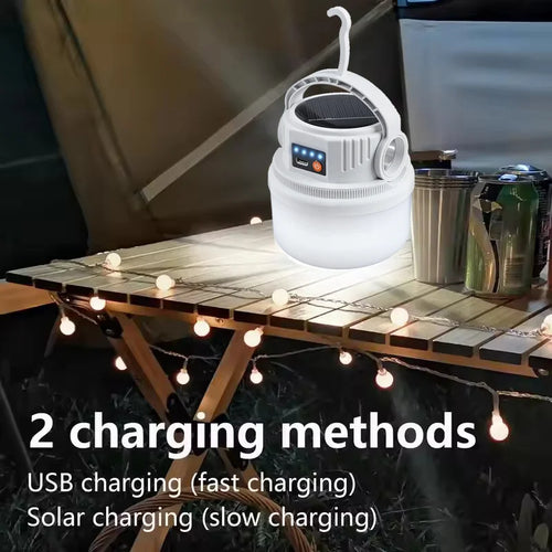 Lampe solaire de camping multifonction étanche – USB-C, LED d’ambiance avec crochet
