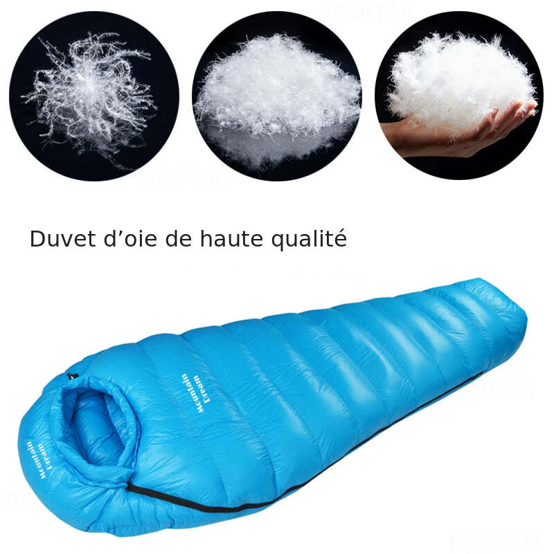 Duvet d’oie de haute qualité pour le sac de couchage momie.