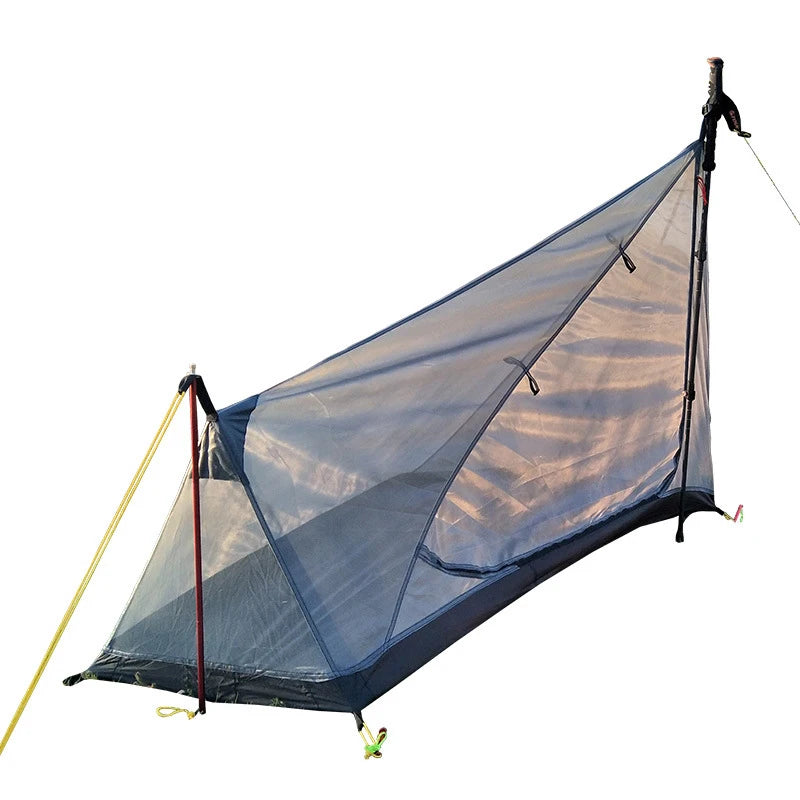 Tente de trekking 1 place à double paroi – nylon 15D siliconé, sans arceaux intégrés