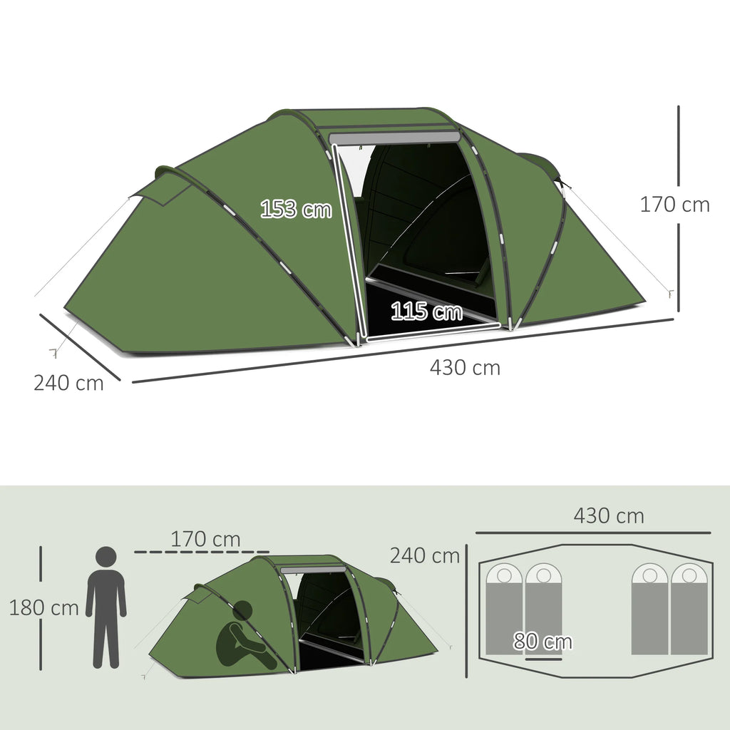 Tente Familiale Outsunny 4–6 Personnes – 2 Chambres – 430 × 240 × 170 cm