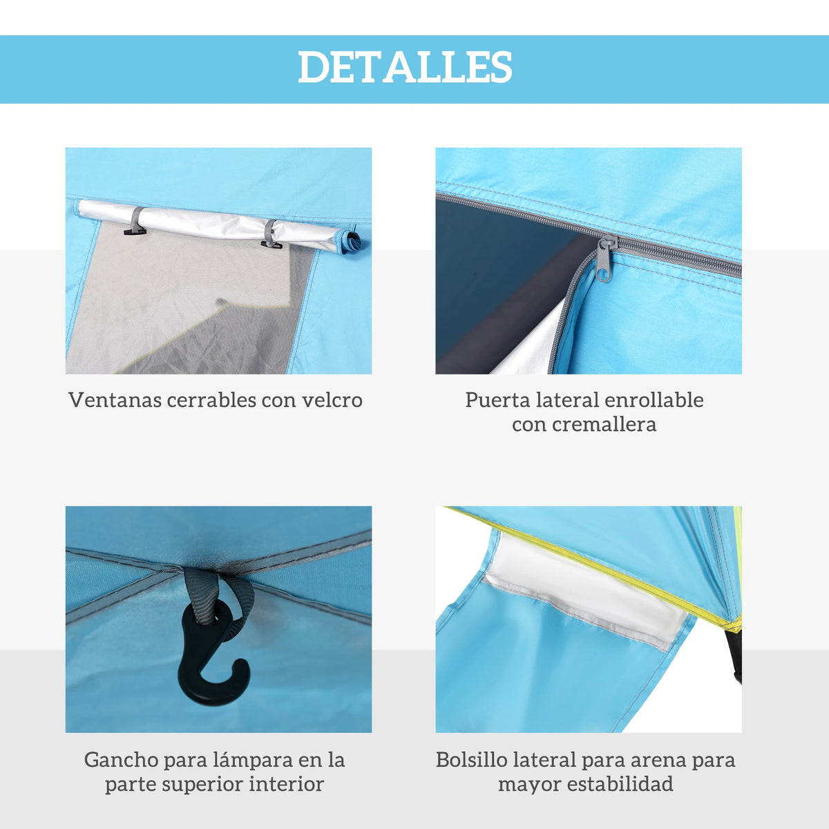 Tente de Plage Pop-Up Outsunny 2 Personnes – 2 Portes & 2 Fenêtres – 220 × 173 × 120 cm