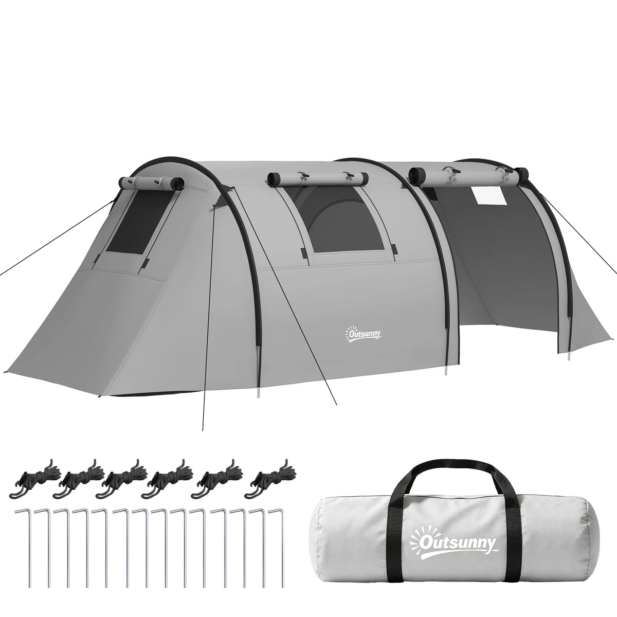 Tente de Camping Outsunny 3 Personnes – 2 Espaces, Imperméable 3000 mm – 470 × 220 × 150 cm