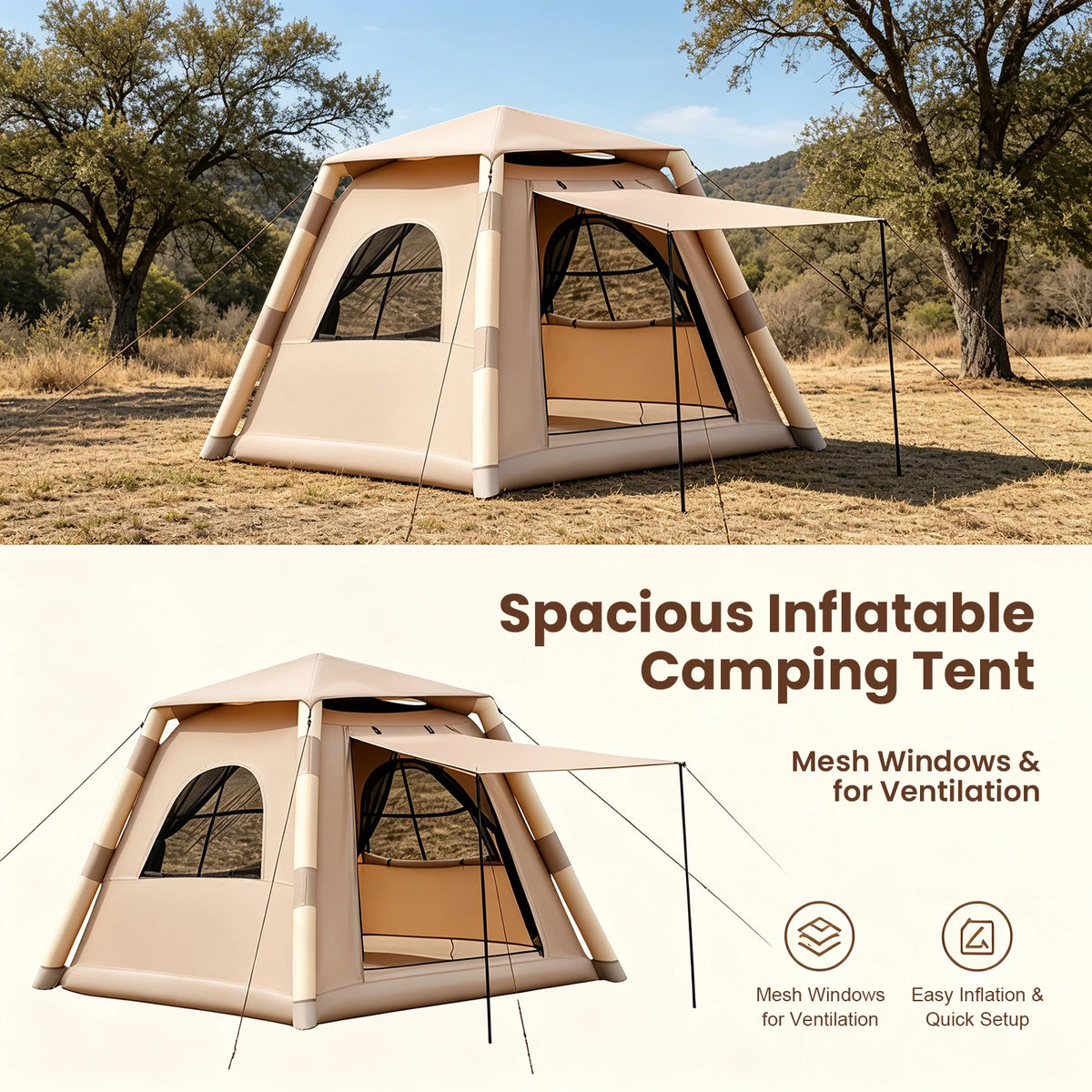 Tente Gonflable Familiale 3–5 Personnes – Pompe Incluse, Imperméable & Anti-UV UPF 50+