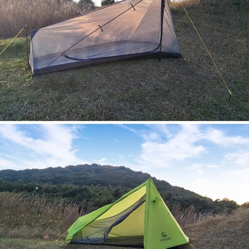 Tente de trekking 1 place à double paroi – nylon 15D siliconé, sans arceaux intégrés