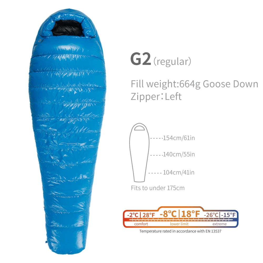 Sac de couchage AEGISMAX G1–G5 en duvet d’oie 800 FP