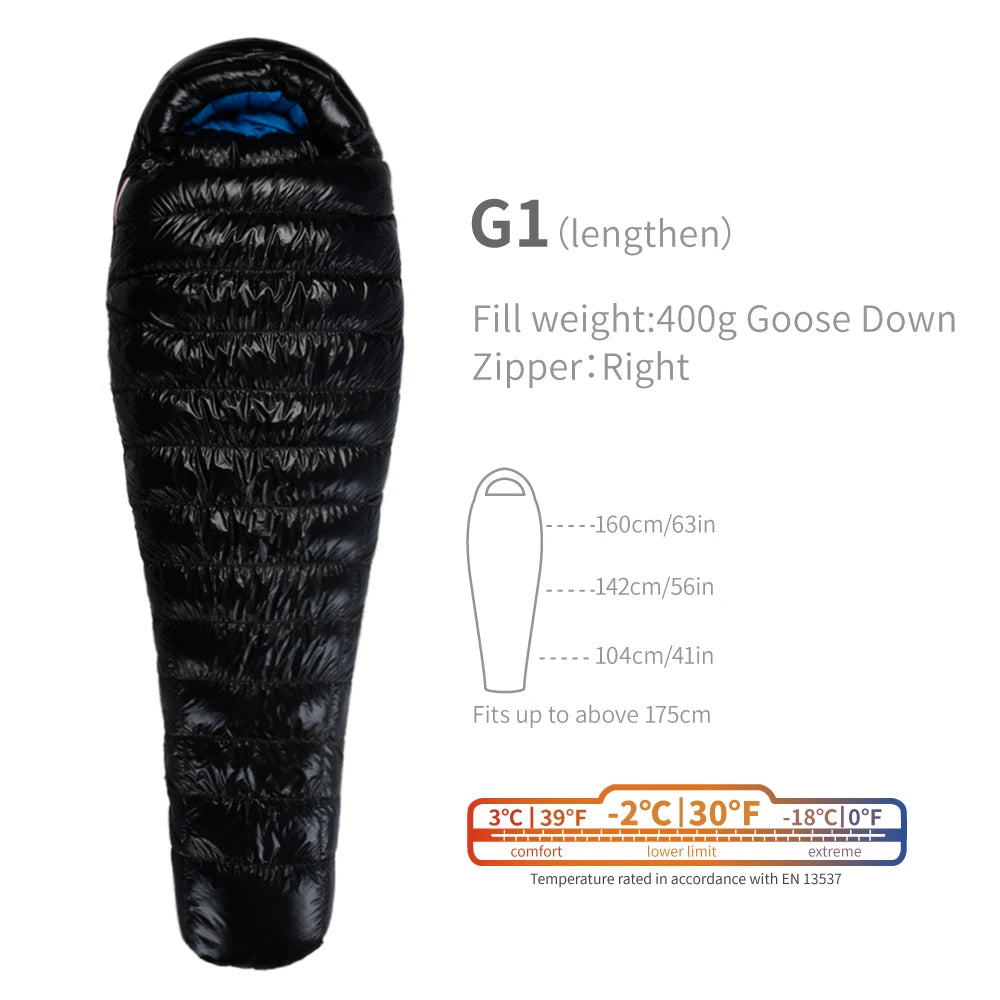 Sac de couchage AEGISMAX G1–G5 en duvet d’oie 800 FP