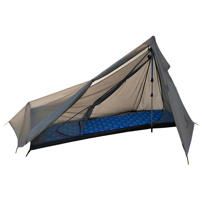 Tente de trekking 1 place à double paroi – nylon 15D siliconé, sans arceaux intégrés