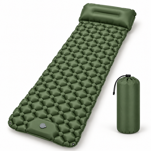 Matelas de camping gonflable vert avec sac de rangement
