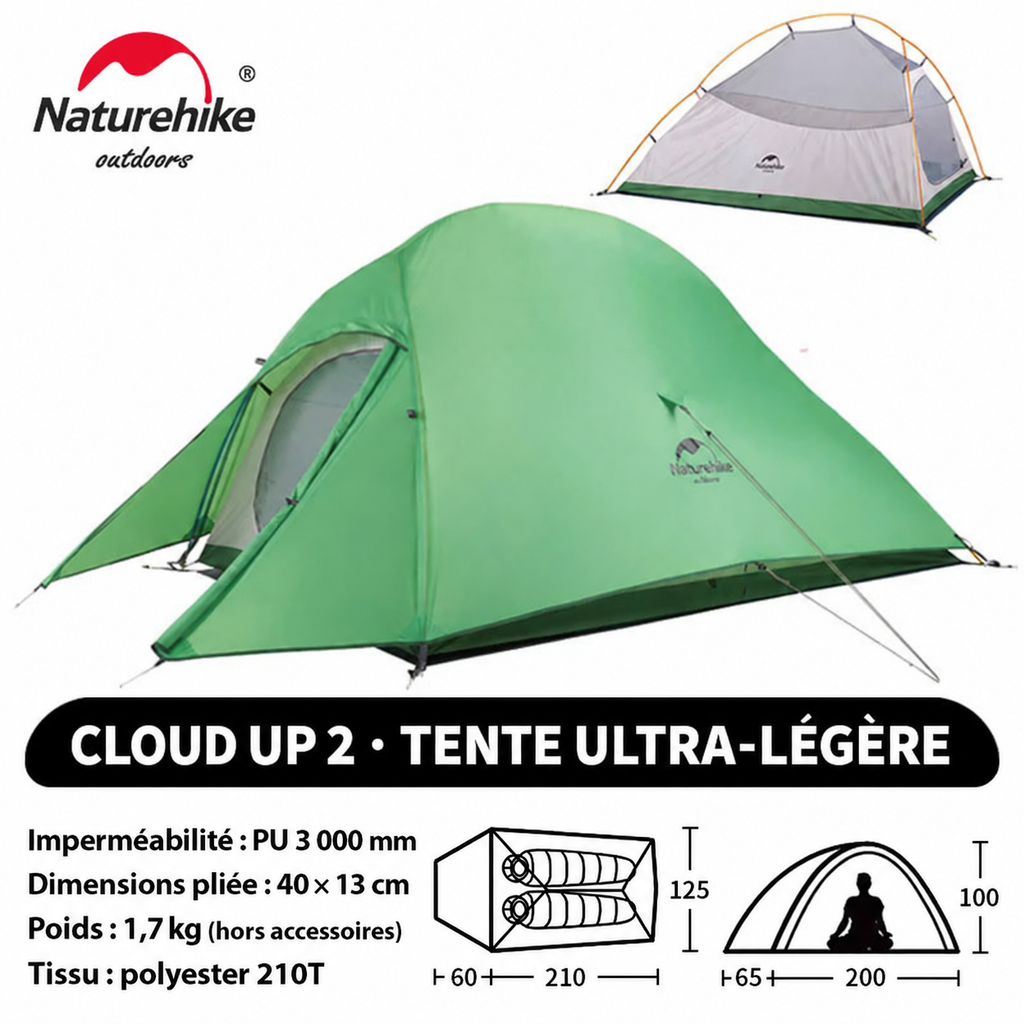 Tente Cloud Up 2 verte, polyester 210T, poids 1,7 kg