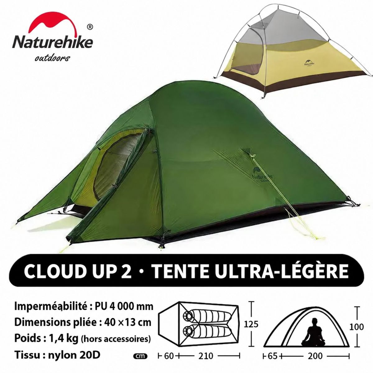 Tente Cloud Up 2, nylon 20D, poids 1,4 kg