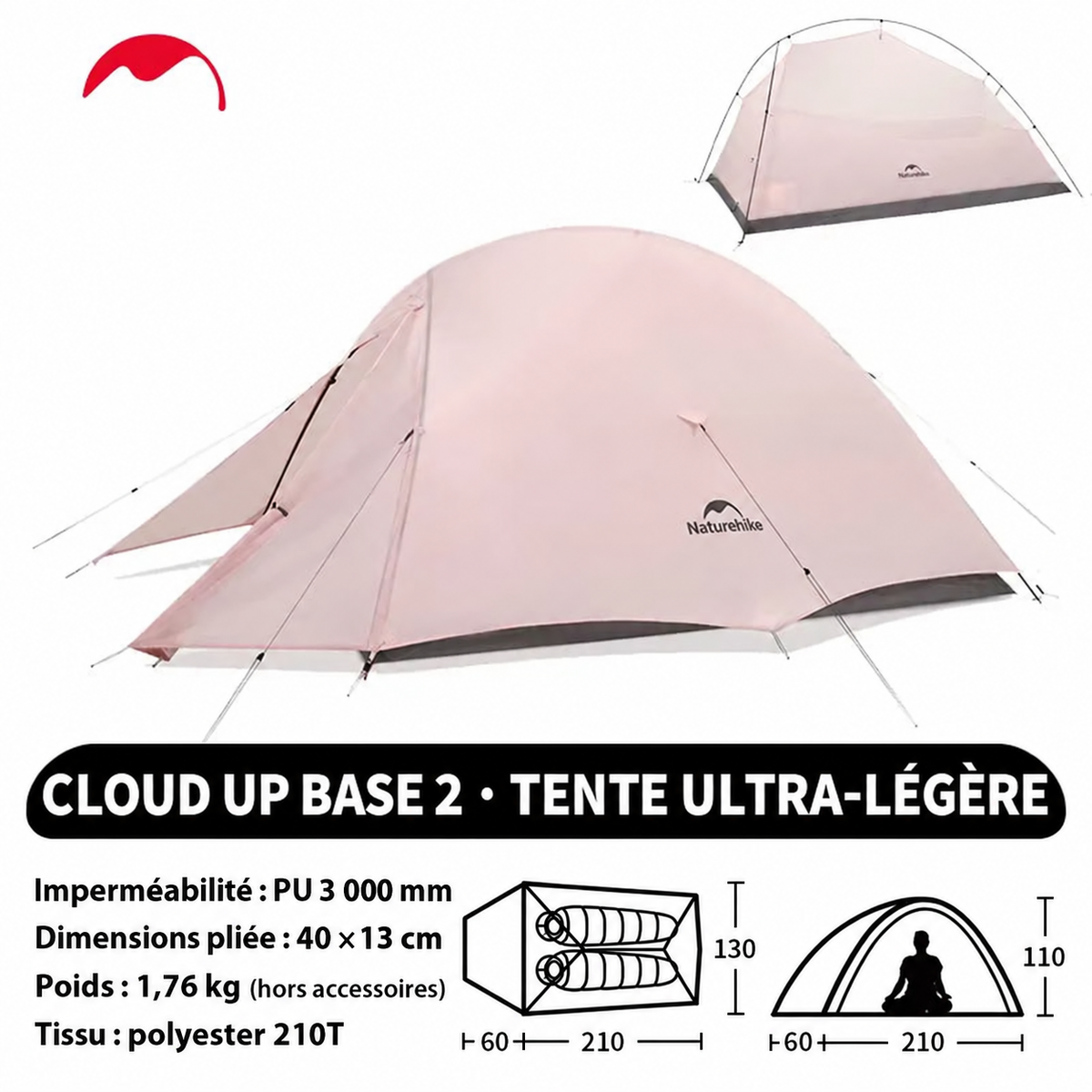 Tente Cloud Up Base 2, polyester 210T, poids 1,76 kg