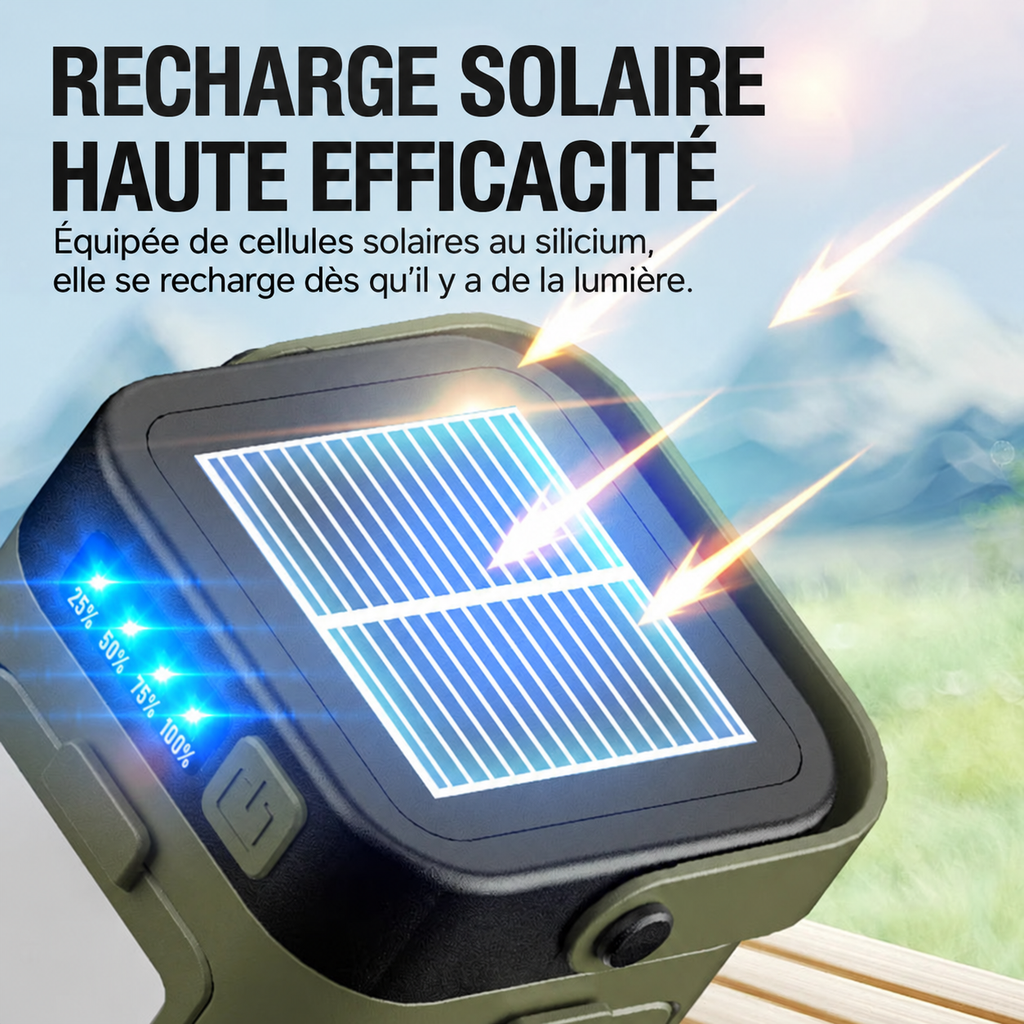 Panneau solaire pour recharger la lampe dès qu’il y a de la lumière