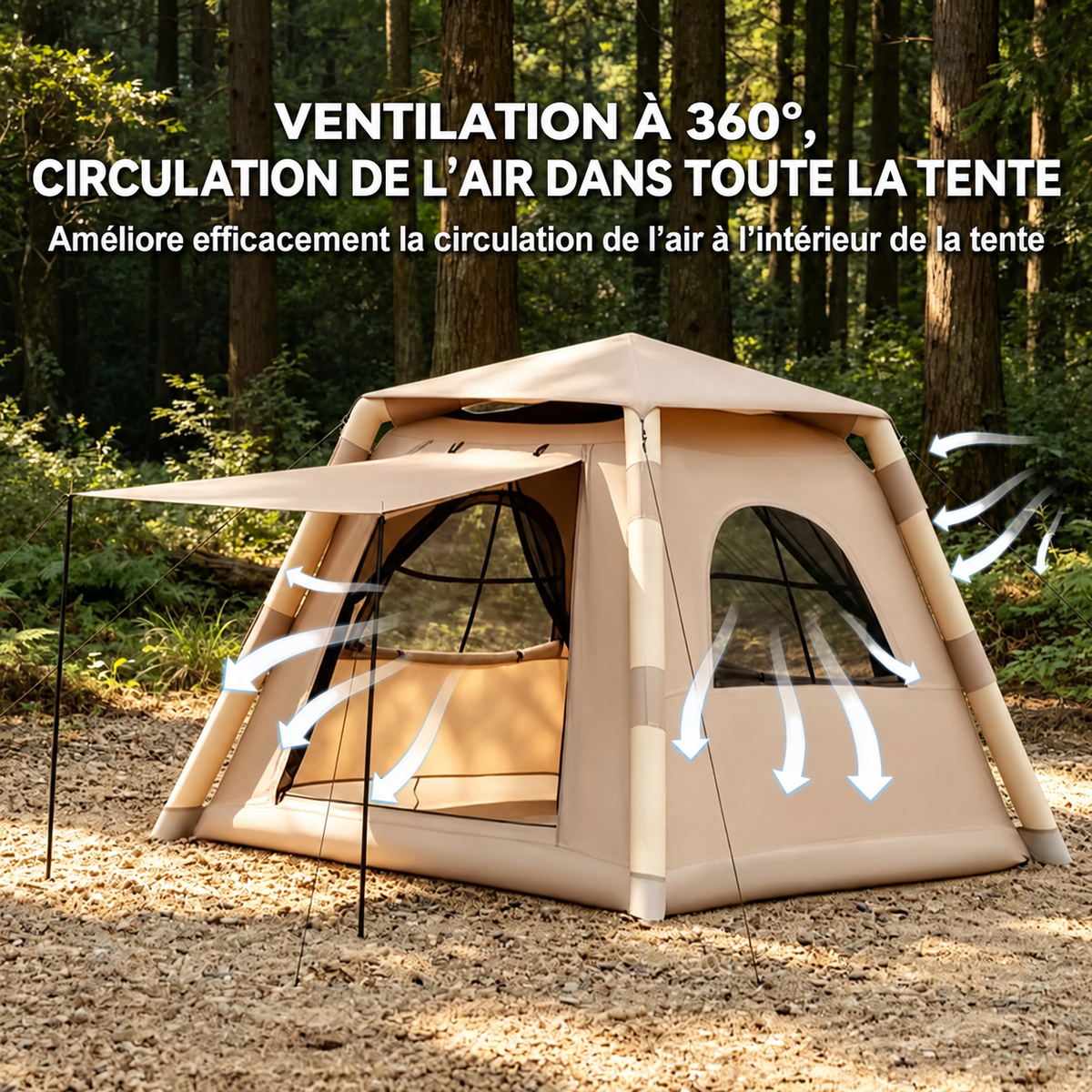 Tente gonflable avec ventilation à 360 degrés