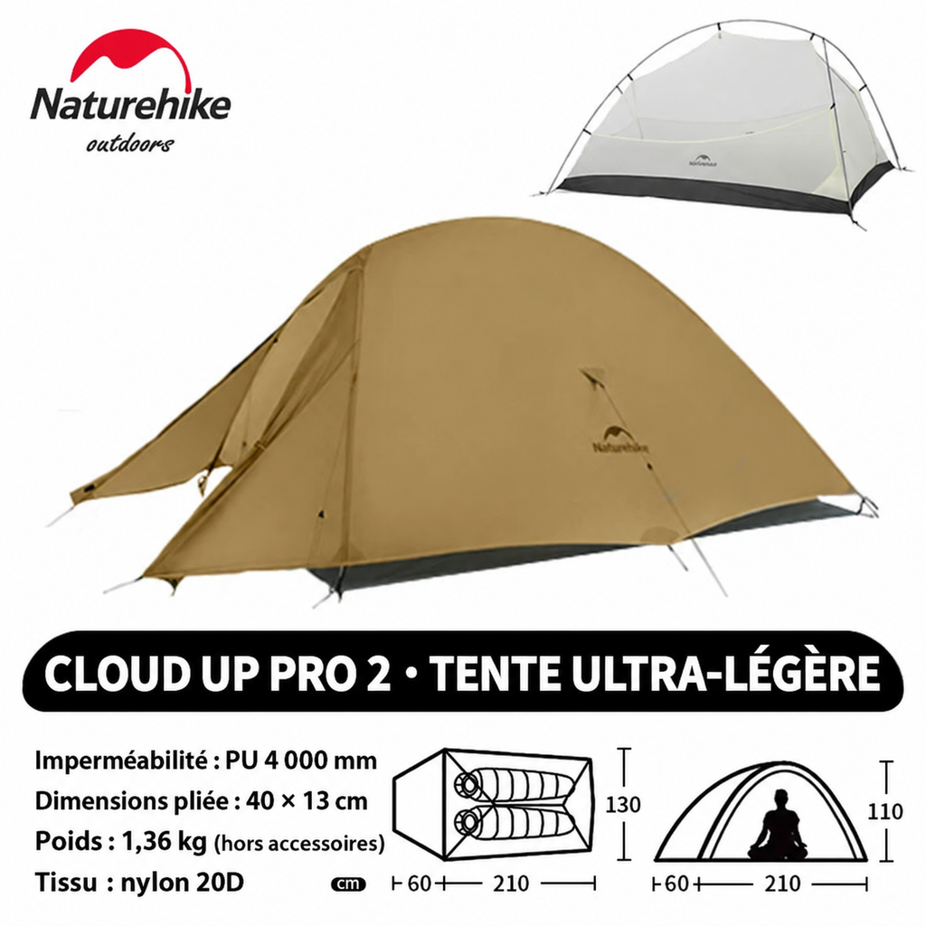Tente Cloud Up Pro 2, nylon 20D, poids 1,36 kg