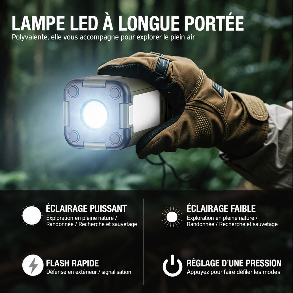 Lampe LED à longue portée avec plusieurs modes d’éclairage