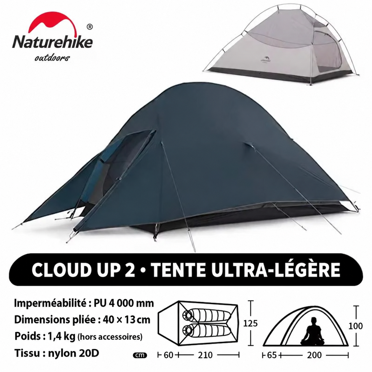 Tente Cloud Up 2, nylon 20D, poids 1,4 kg