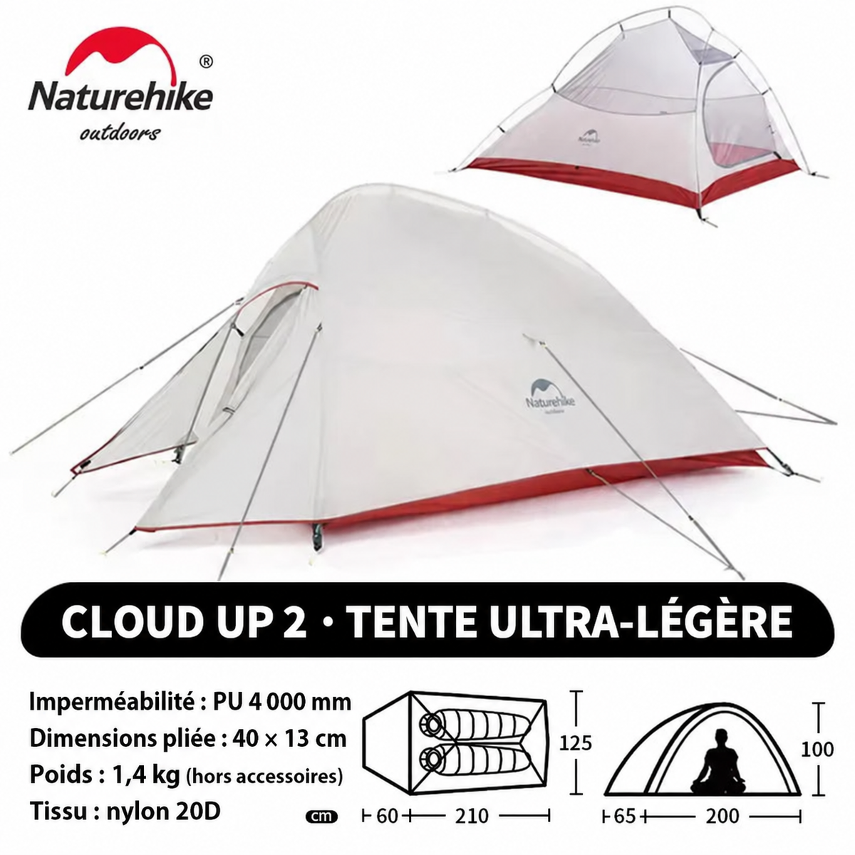 Tente Cloud Up 2, nylon 20D, poids 1,4 kg