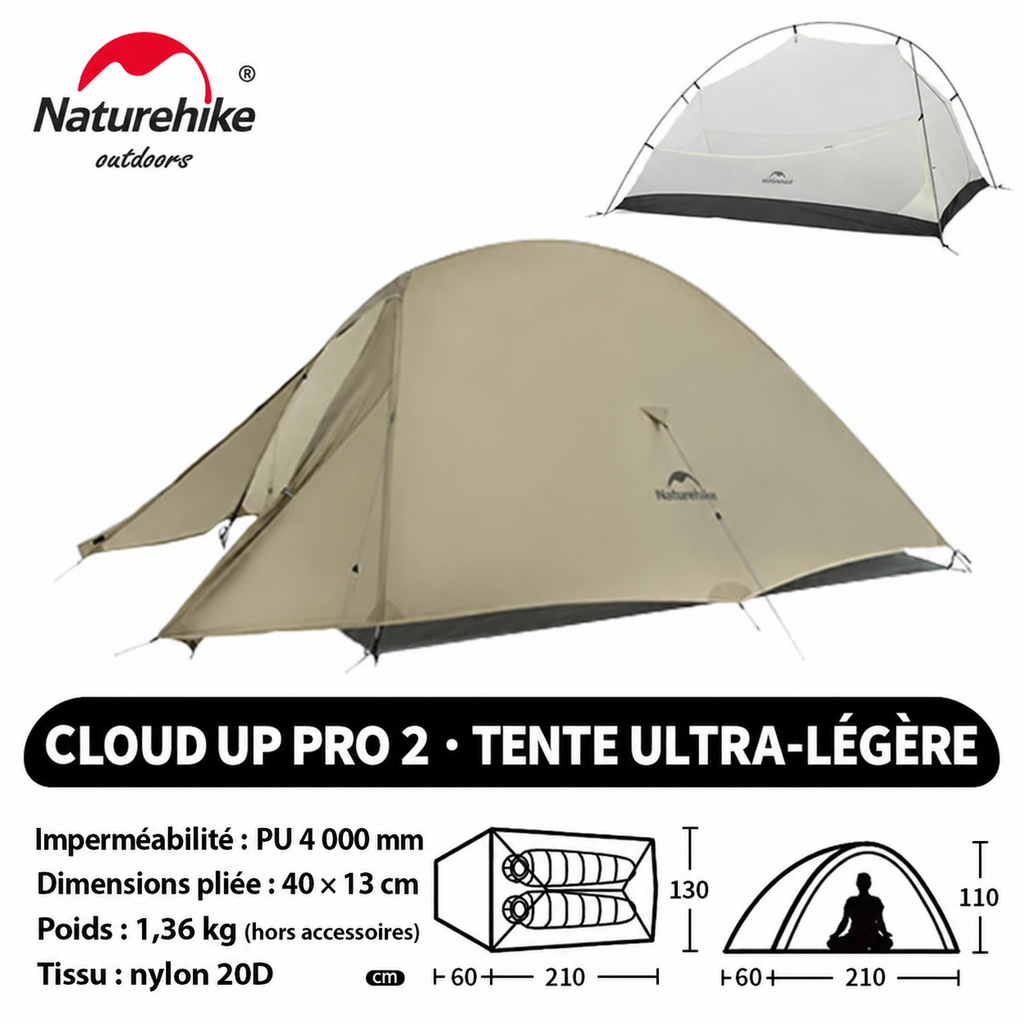 Tente Cloud Up Pro 2, nylon 20D, poids 1,36 kg