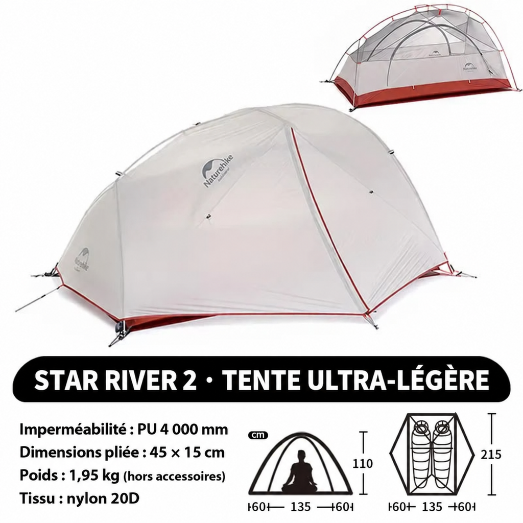 Tente Star-River 2 en nylon 20D, imperméabilité PU 4 000 mm