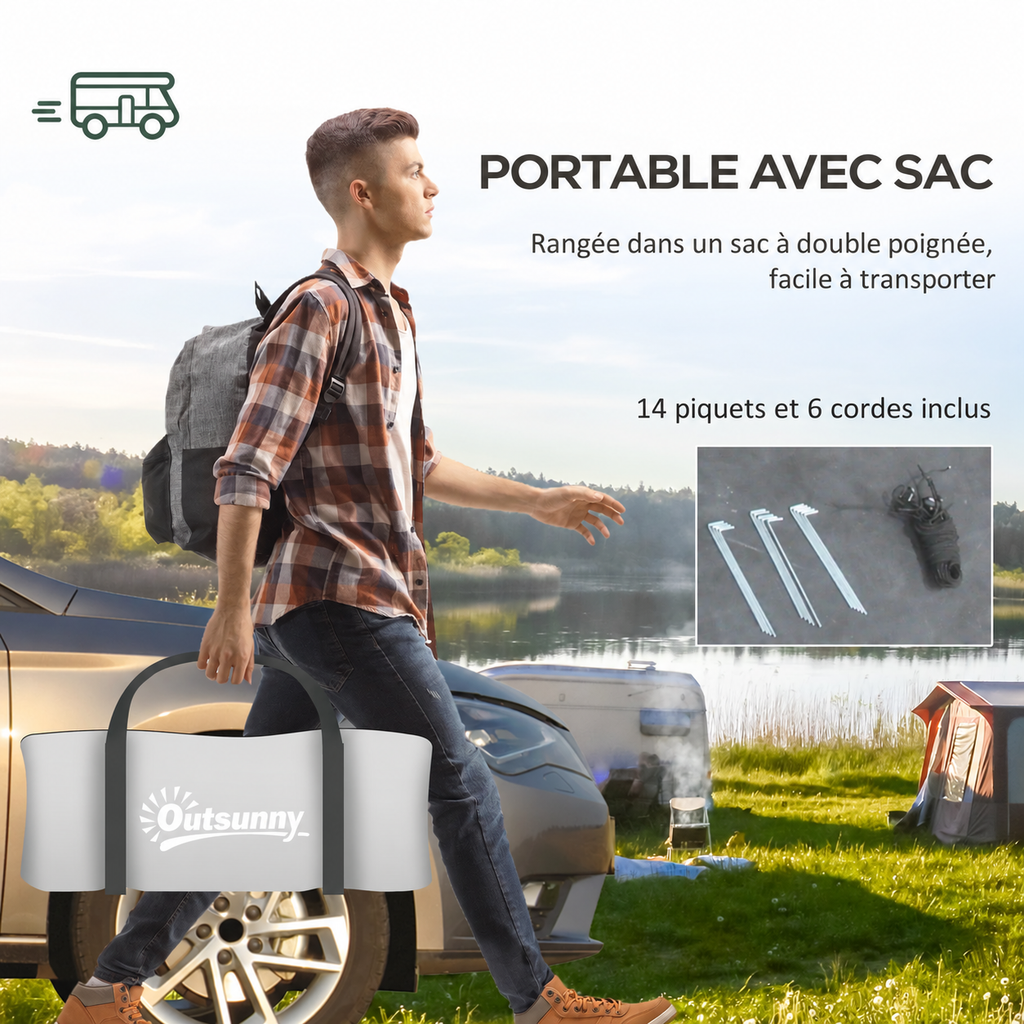 Tente portable avec sac à double poignée, 14 piquets et 6 cordes inclus