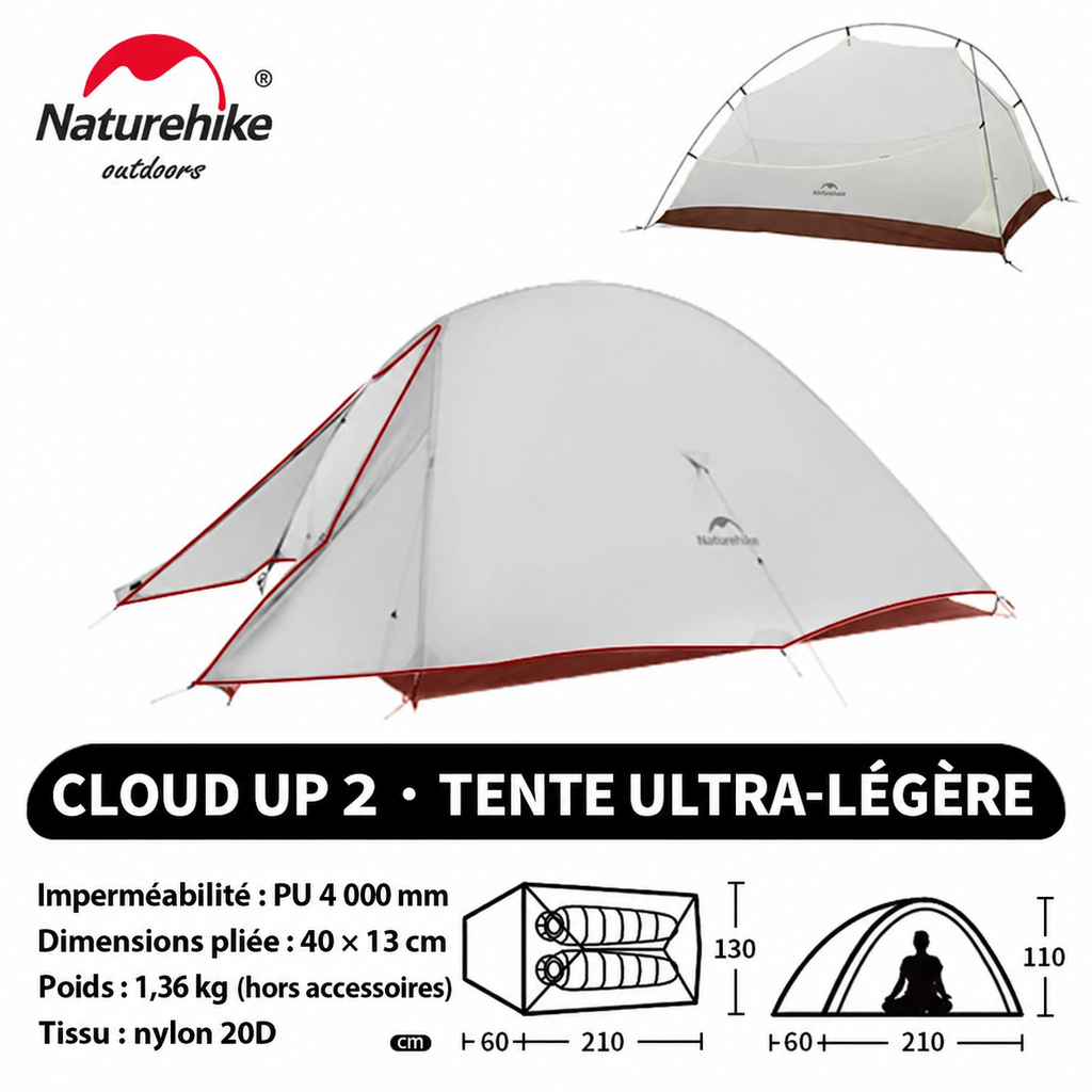 Tente Cloud Up 2 en nylon 20D, imperméabilité PU 4 000 mm