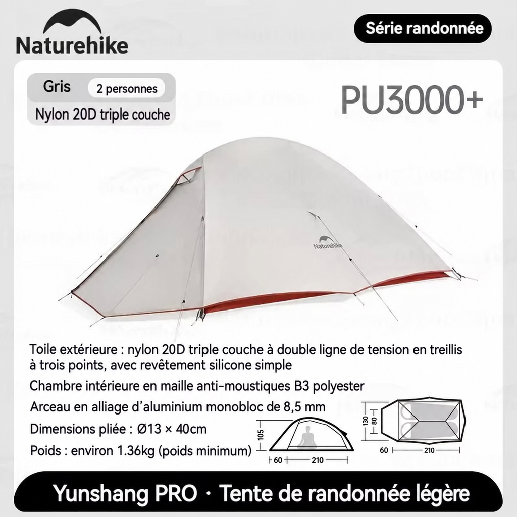 Tente Cloud Up Pro grise, 2 personnes, imperméabilité PU 3 000+ mm