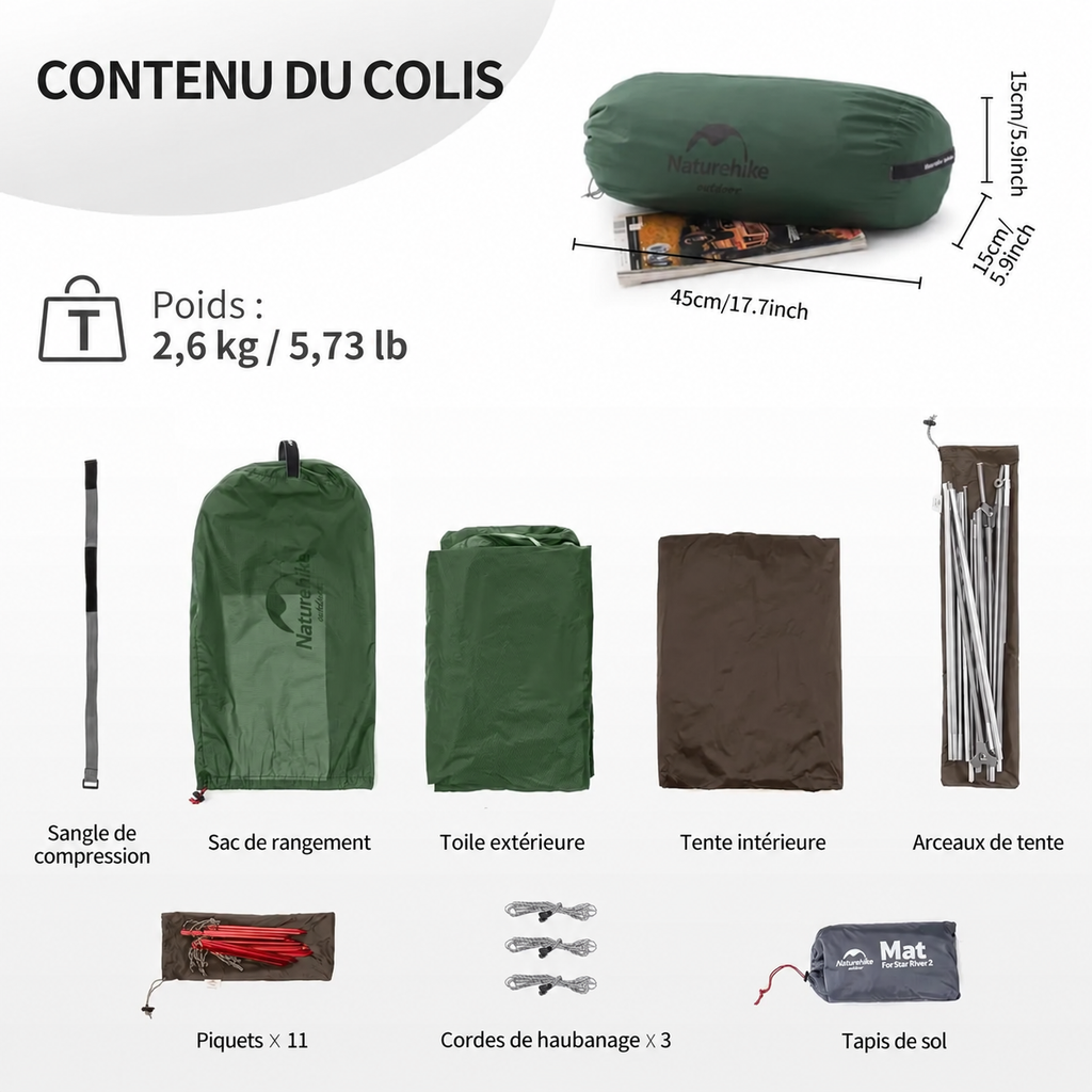 Contenu du colis de la tente Star-River