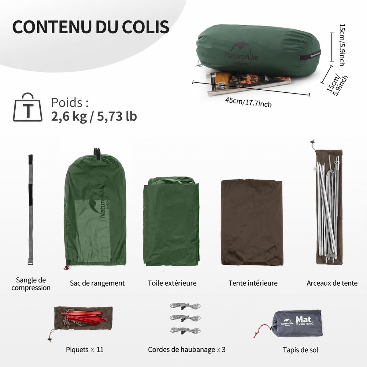 Contenu du colis de la tente Star-River